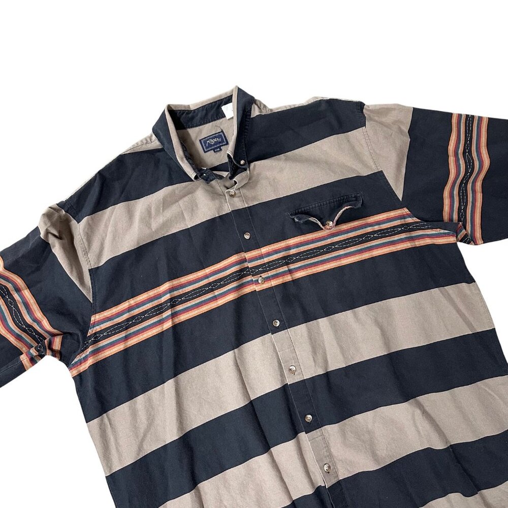 Vintage 1990s Roper 3XB Button Up Shirt Striped Long Sleeve Western Cowboy